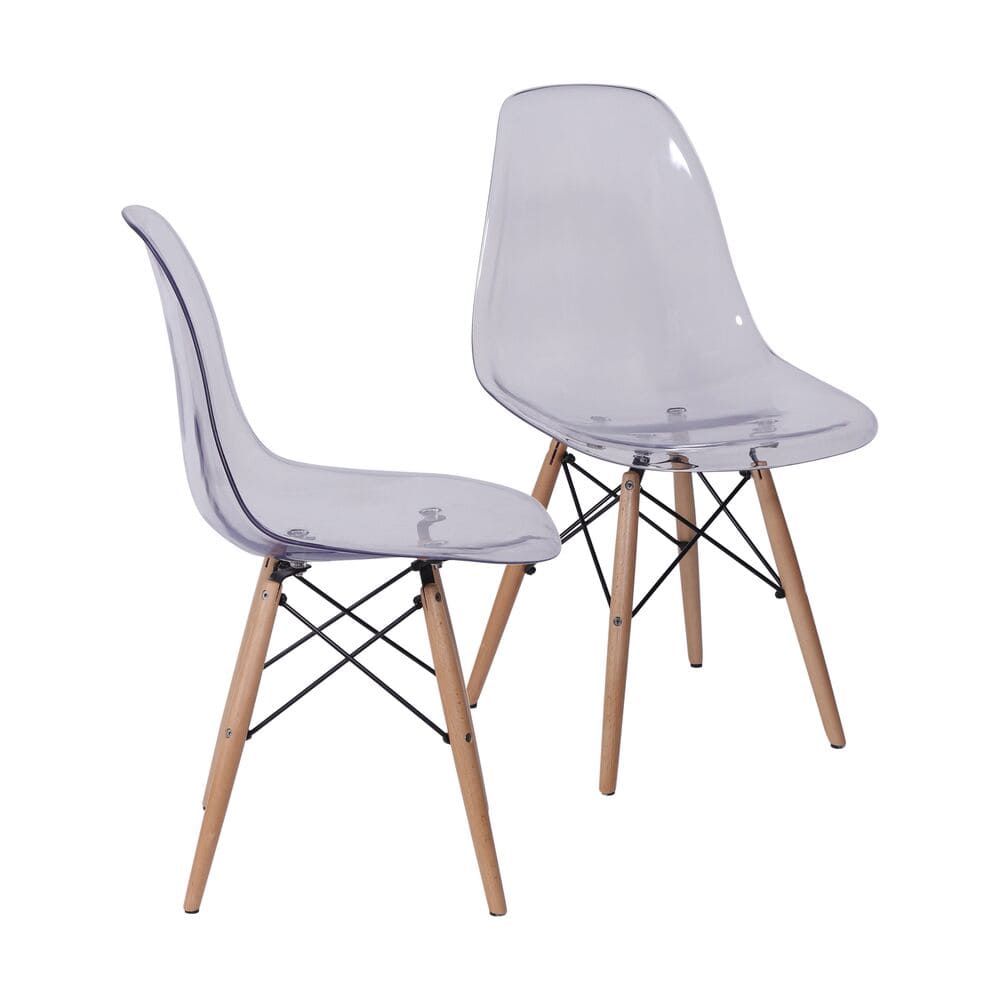 Cadeira Acrilíca Eames Dkr Cozinha Jantar Base Madeira Cor Incolor Conjunto 2 Unidades