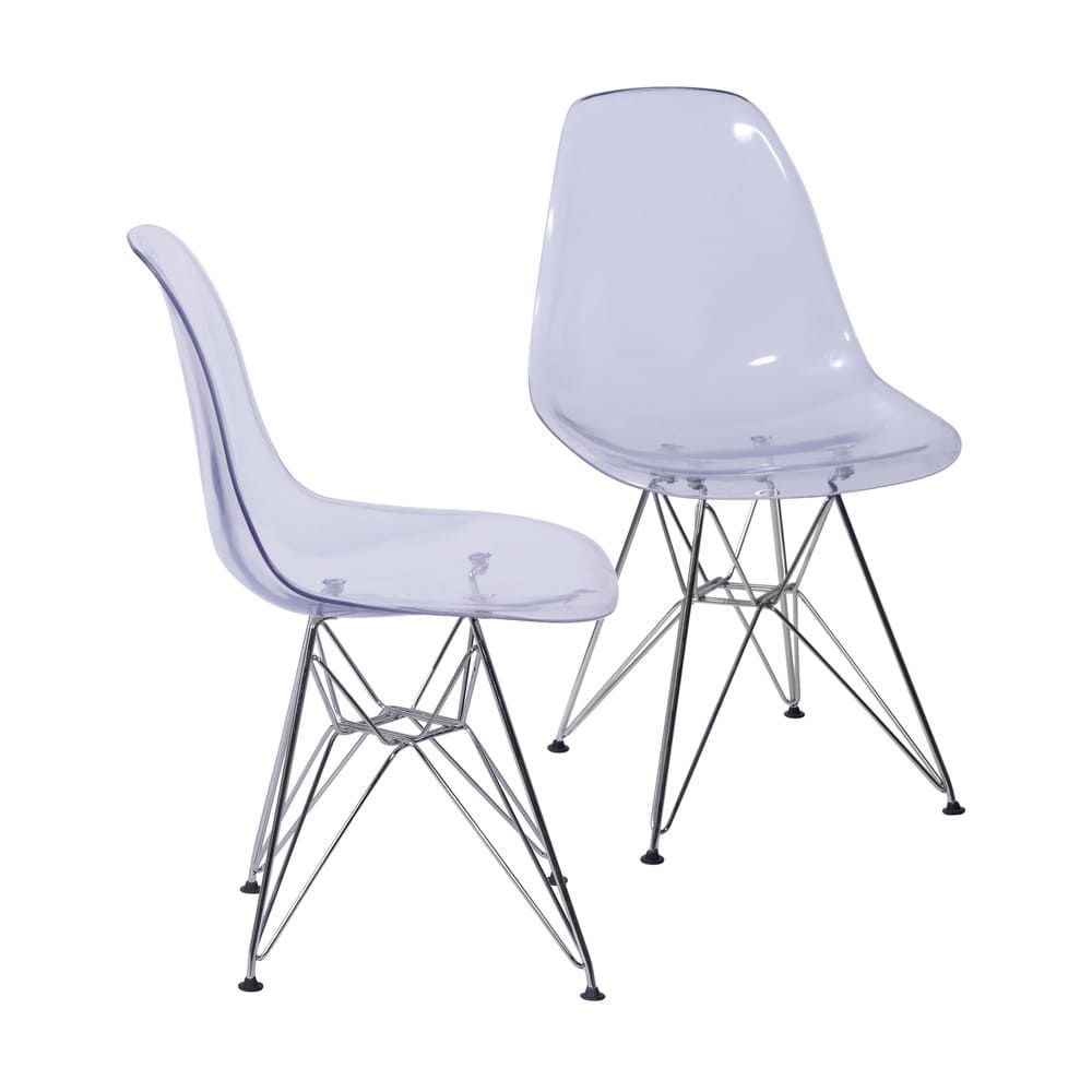 Cadeira Acrilíca Eames Dkr Cozinha Jantar Base Cromada Cor Incolor Conjunto 2 Unidades