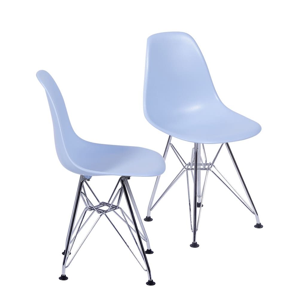 Cadeira Eames Dkr De Jantar Cozinha Base Cromada Cor Azul Claro Conjunto 2 Unidades