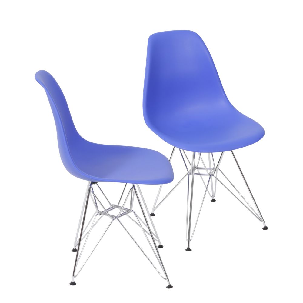 Cadeira Eames Dkr De Jantar Cozinha Base Cromada Cor Azul Escuro Conjunto 2 Unidades