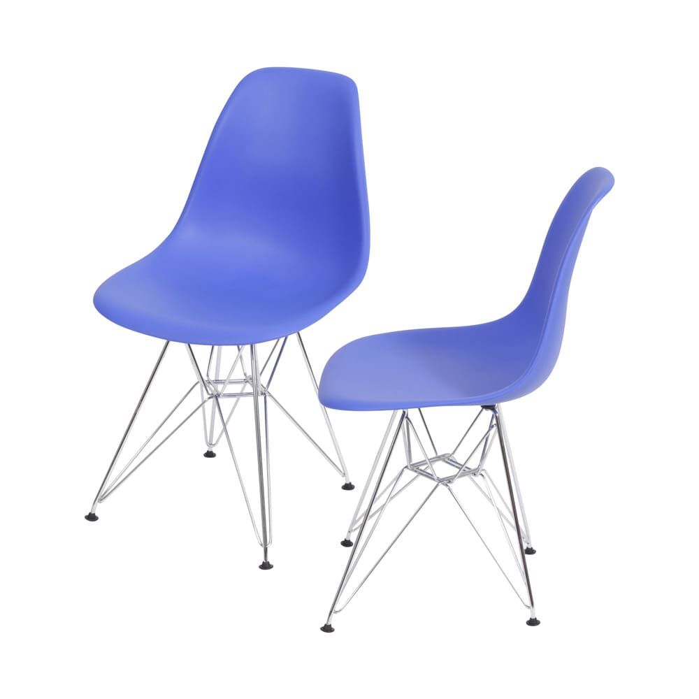 Cadeira Eames Dkr De Jantar Cozinha Base Cromada Cor Azul Marinho Conjunto 2 Unidades