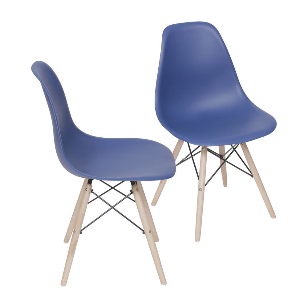 Cadeira Charles Eames Dkr De Jantar Cozinha Base Madeira Cor Azul Marinho Conjunto 2 Unidades