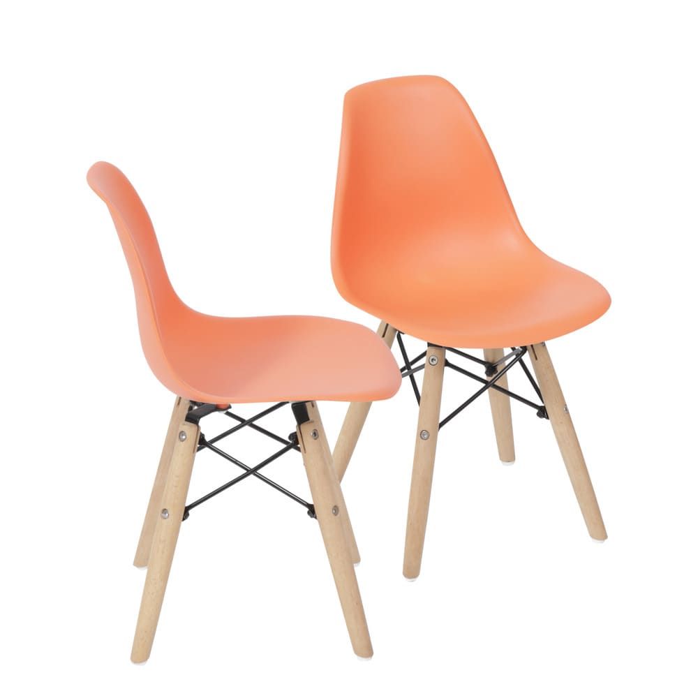 Cadeira Eames Dkr Kids De Jantar Cozinha Base Madeira Cor Laranja Conjunto 2 Unidades