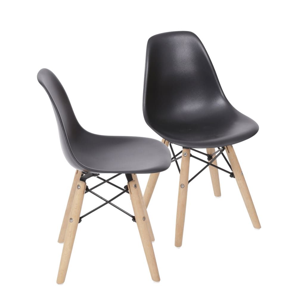 Cadeira Eames Dkr Kids De Jantar Cozinha Base Madeira Cor Preta Conjunto 2 Unidades