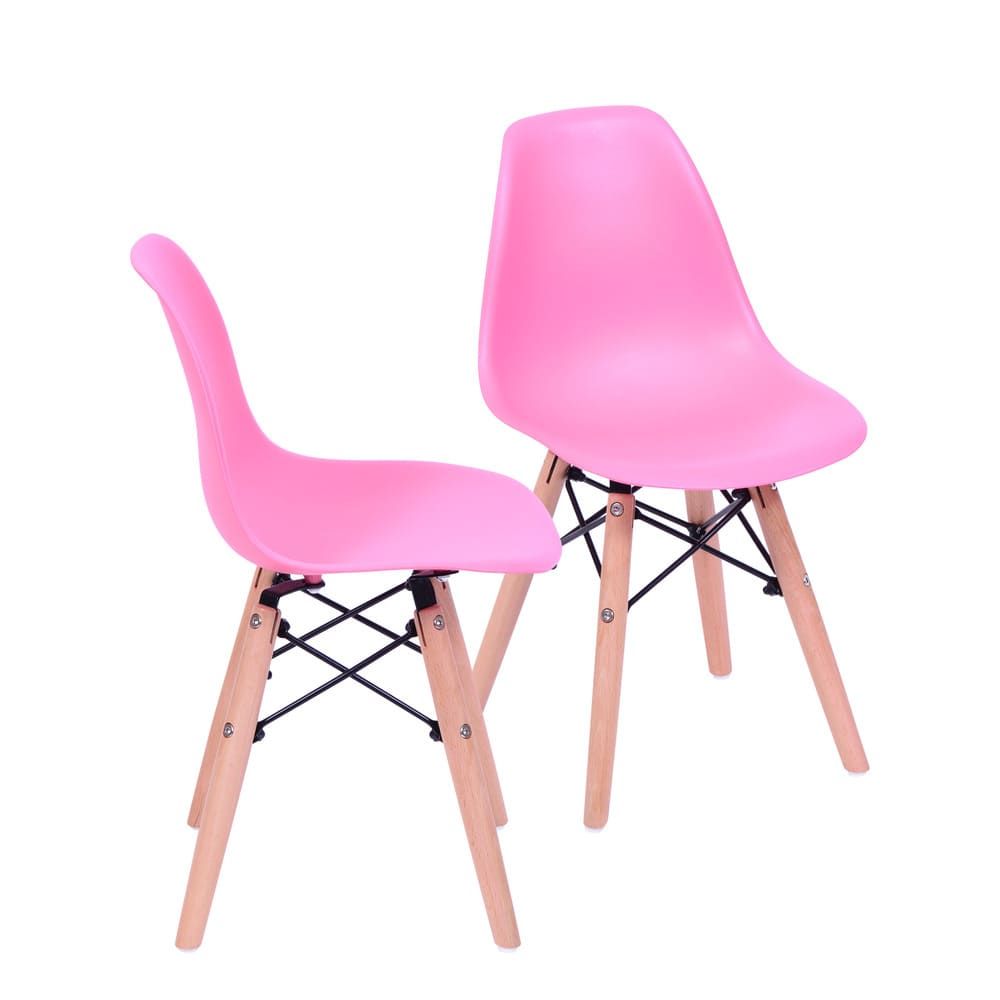 Cadeira Eames Dkr Kids De Jantar Cozinha Base Madeira Cor Rosa Conjunto 2 Unidades