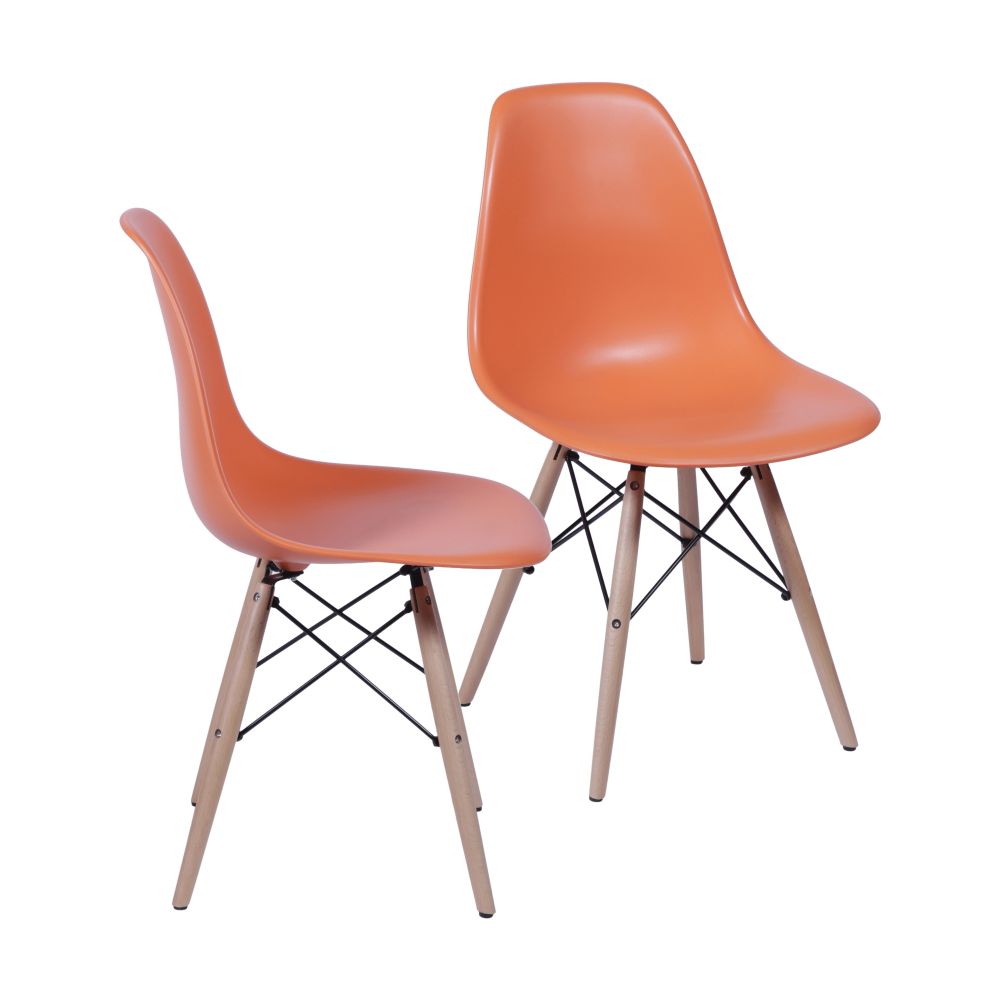 Cadeira Charles Eames Dkr De Jantar Cozinha Base Madeira Cor Laranja Conjunto 2 Unidades