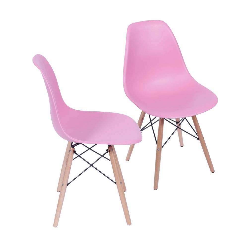 Cadeira Charles Eames Dkr De Jantar Cozinha Base Madeira Cor Rosa Conjunto 2 Unidades