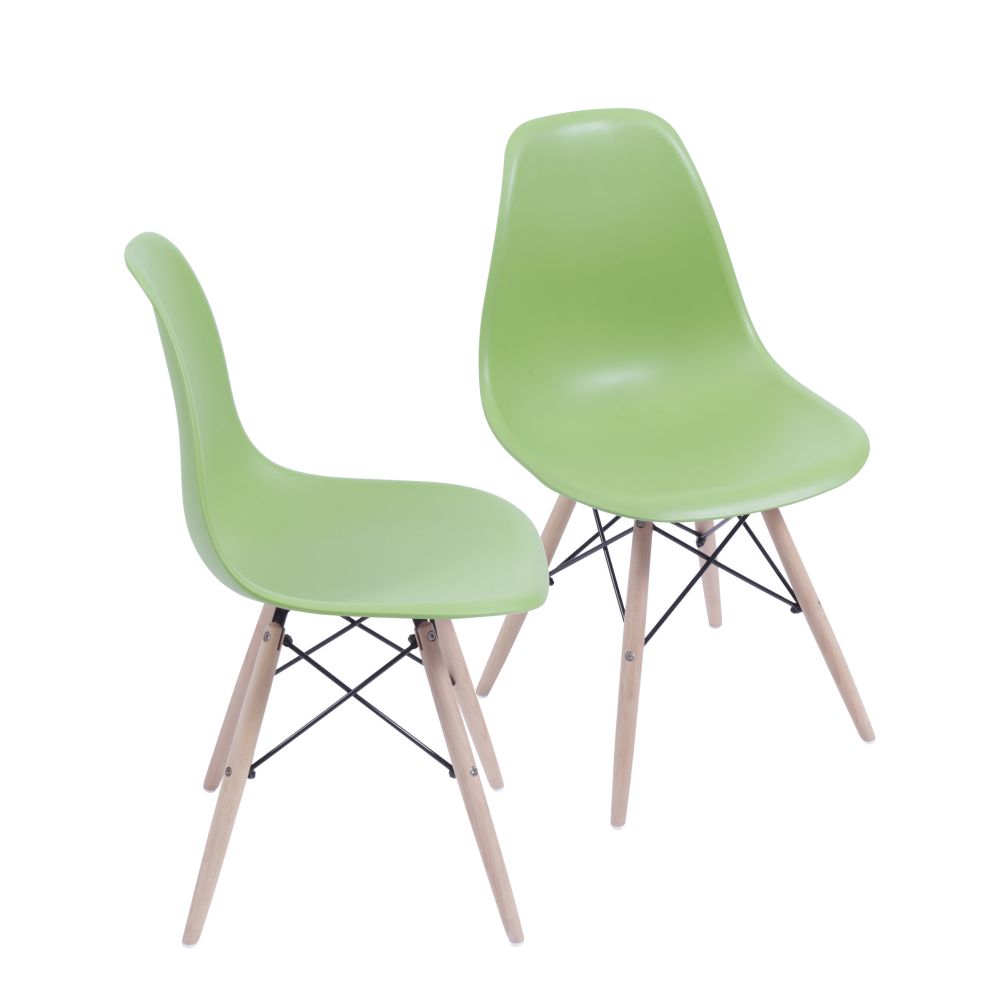 Cadeira Charles Eames Dkr De Jantar Cozinha Base Madeira Cor Verde Conjunto 2 Unidades