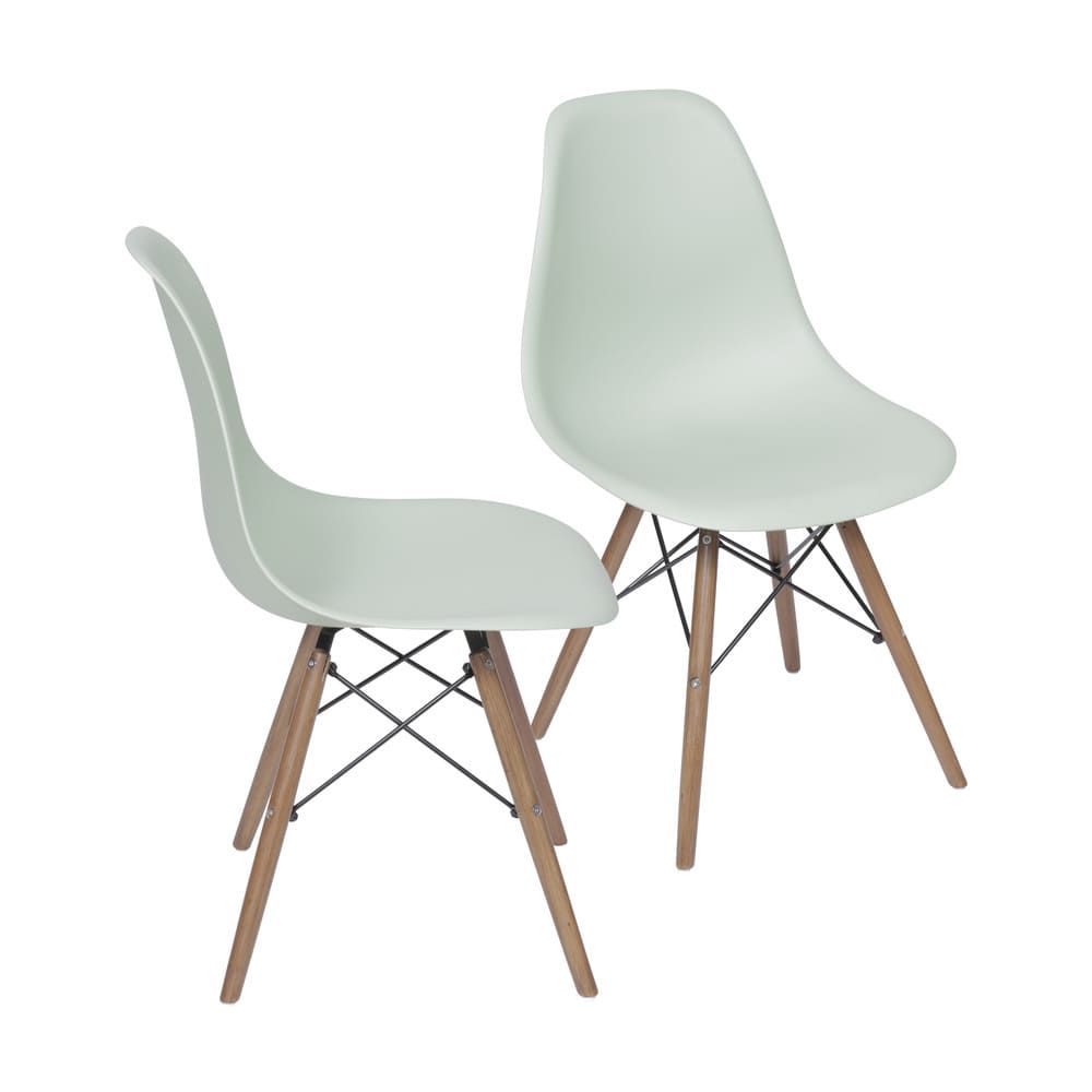 Cadeira Charles Eames Dkr De Jantar Cozinha Base Madeira Cor Verde Claro Conjunto 2 Unidades