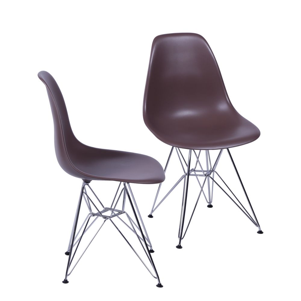 Cadeira Eames Dkr De Jantar Cozinha Base Cromada Cor Café Conjunto 2 Unidades