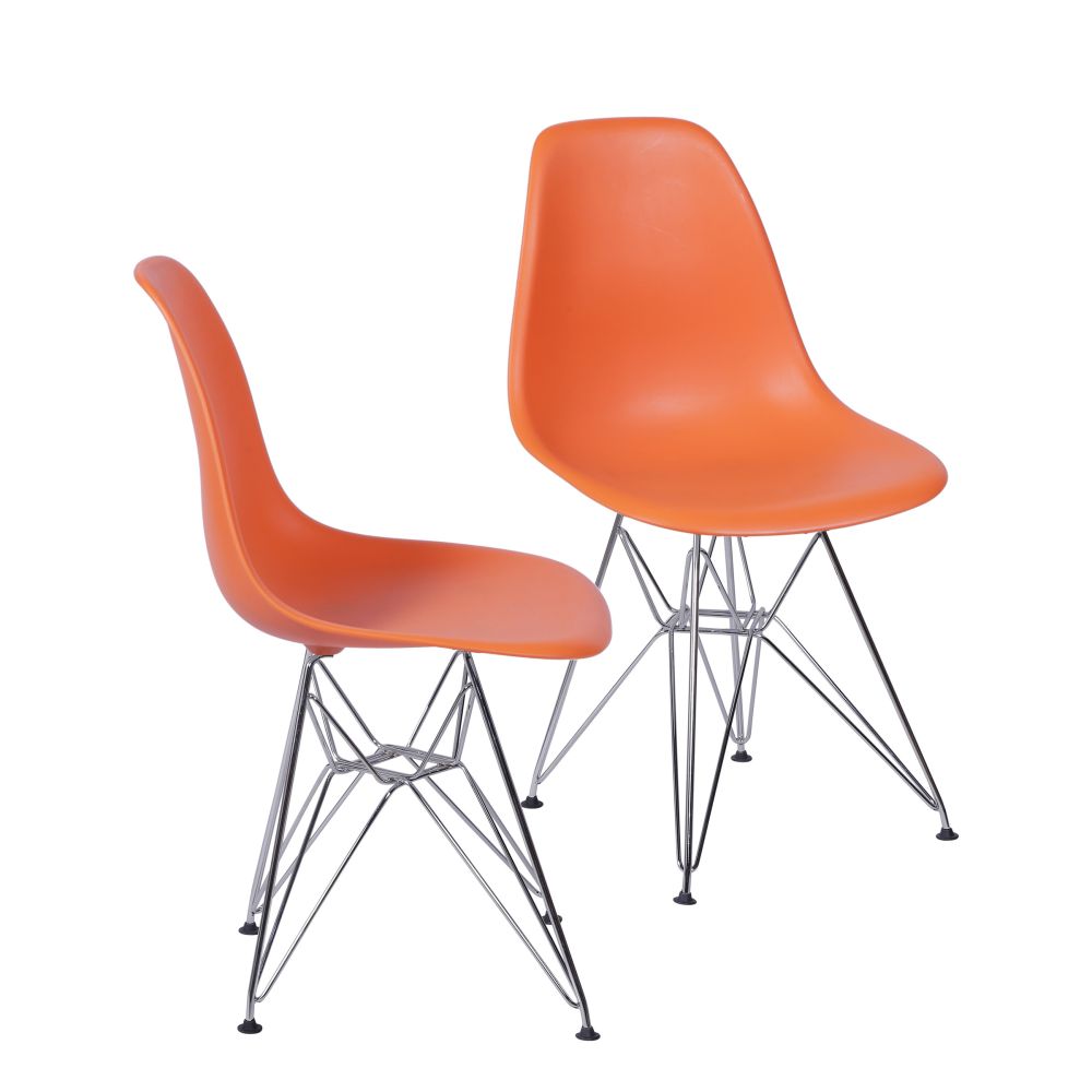 Cadeira Eames Dkr De Jantar Cozinha Base Cromada Cor Laranja Conjunto 2 Unidades