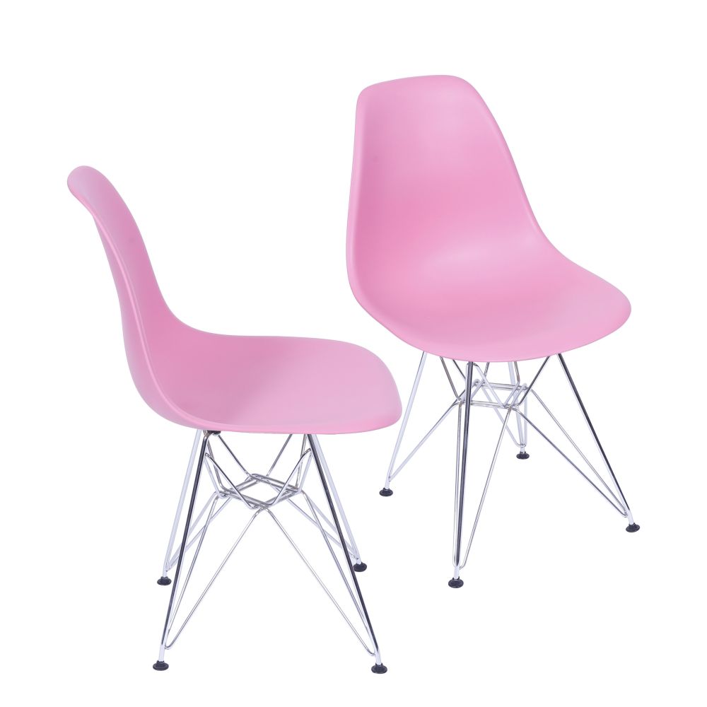 Cadeira Eames Dkr De Jantar Cozinha Base Cromada Cor Rosa Conjunto 2 Unidades