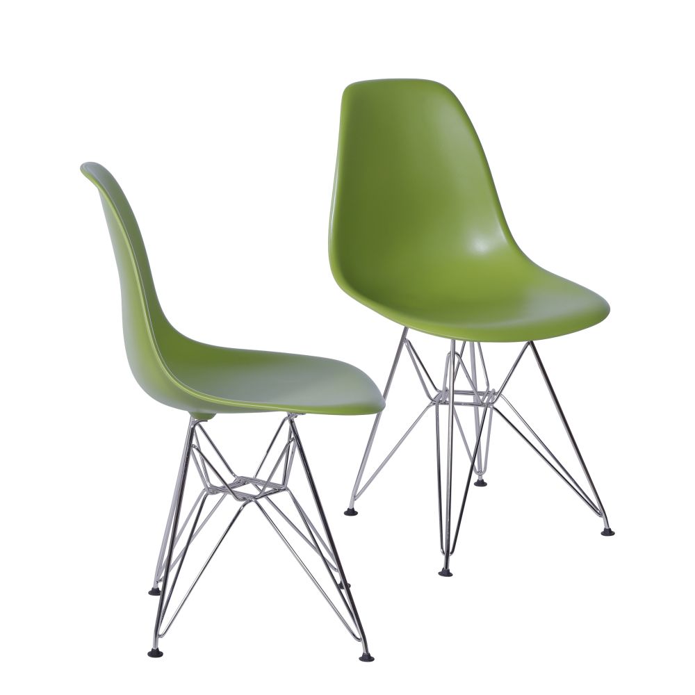 Cadeira Eames Dkr De Jantar Cozinha Base Cromada Cor Verde Conjunto 2 Unidades