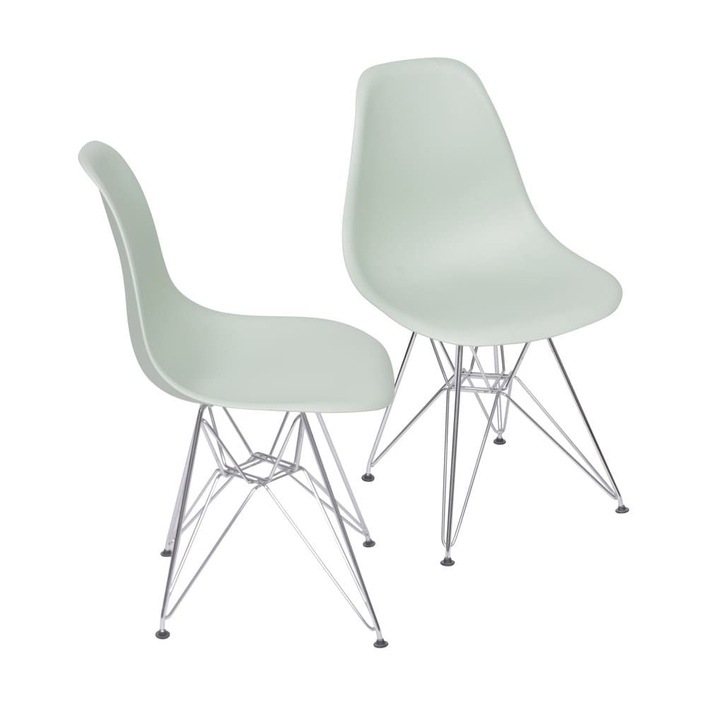 Cadeira Eames Dkr De Jantar Cozinha Base Cromada Cor Verde Claro Conjunto 2 Unidades