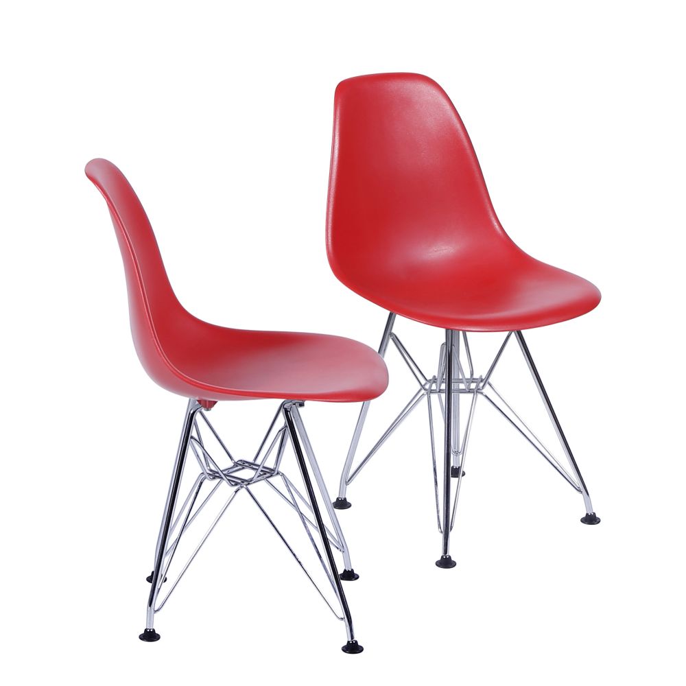 Cadeira Eames Dkr De Jantar Cozinha Base Cromada Cor Vermelha Conjunto 2 Unidades