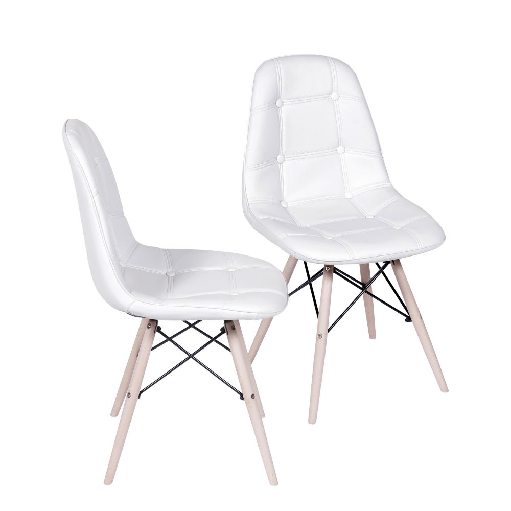 Cadeira Eames Botone Eifeel Sala De Jantar Base Madeira Cor Branca Conjunto 2 Unidades