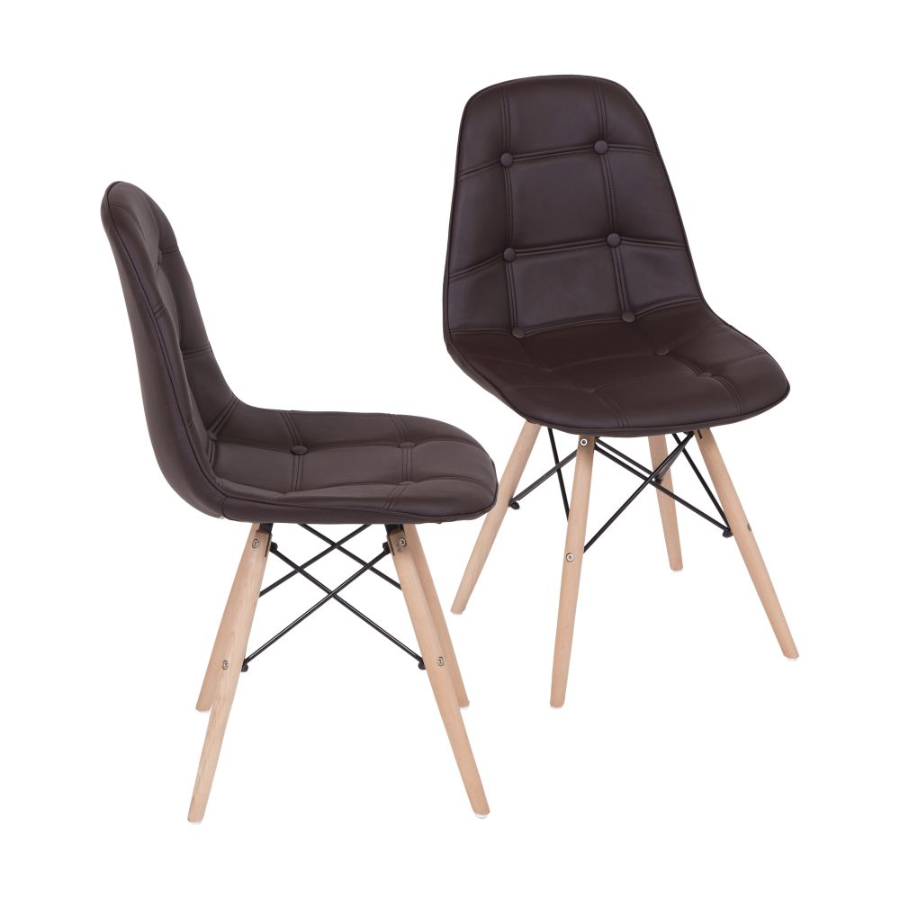 Cadeira Eames Botone Eifeel Sala De Jantar Base Madeira Cor Café Conjunto 2 Unidades