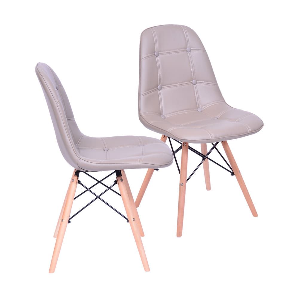 Cadeira Eames Botone Eifeel Sala De Jantar Base Madeira Cor Cinza Conjunto 2 Unidades