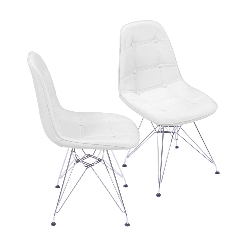 Cadeira Eames Botone Eifeel Sala De Estar Base Cromada Cor Branca Conjunto 2 Unidades