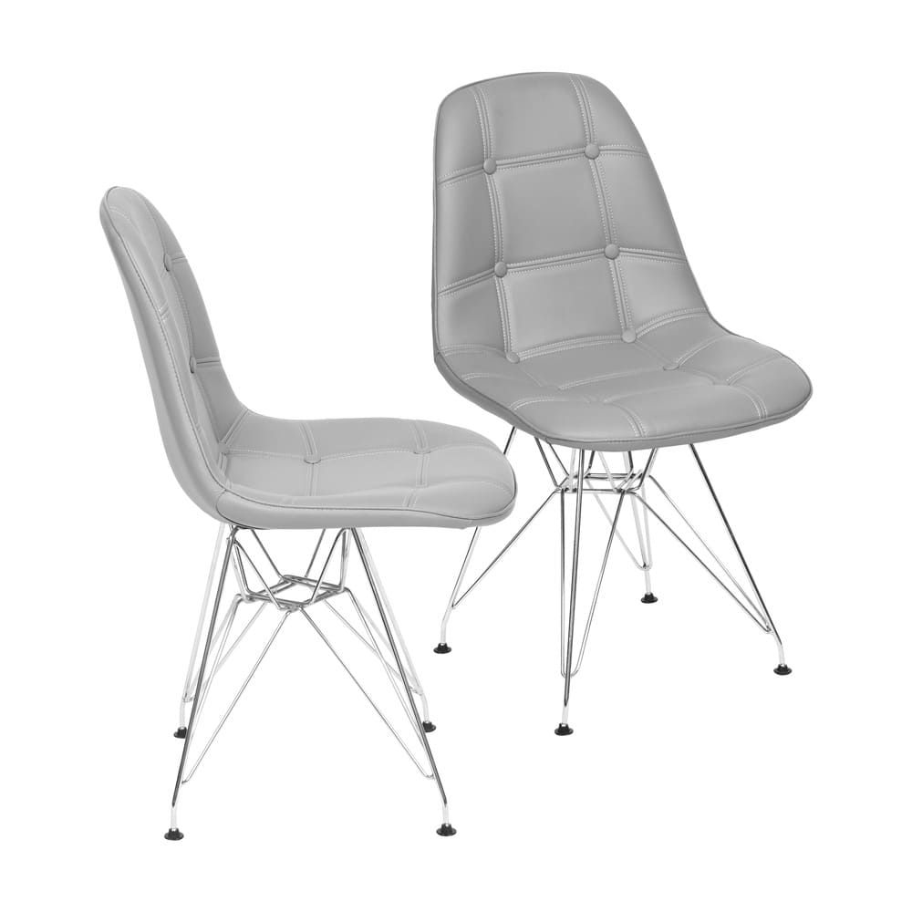 Cadeira Eames Botone Eifeel Sala De Estar Base Cromada Cor Cinza Conjunto 2 Unidades