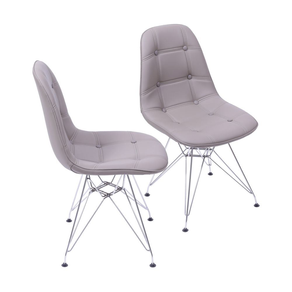 Cadeira Eames Botone Eifeel Sala De Estar Base Cromada Cor Fendi Conjunto 2 Unidades