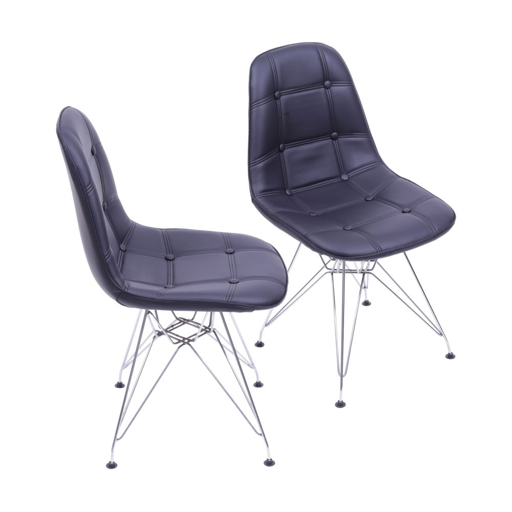 Cadeira Eames Botone Eifeel Sala De Estar Base Cromada Cor Preta Conjunto 2 Unidades