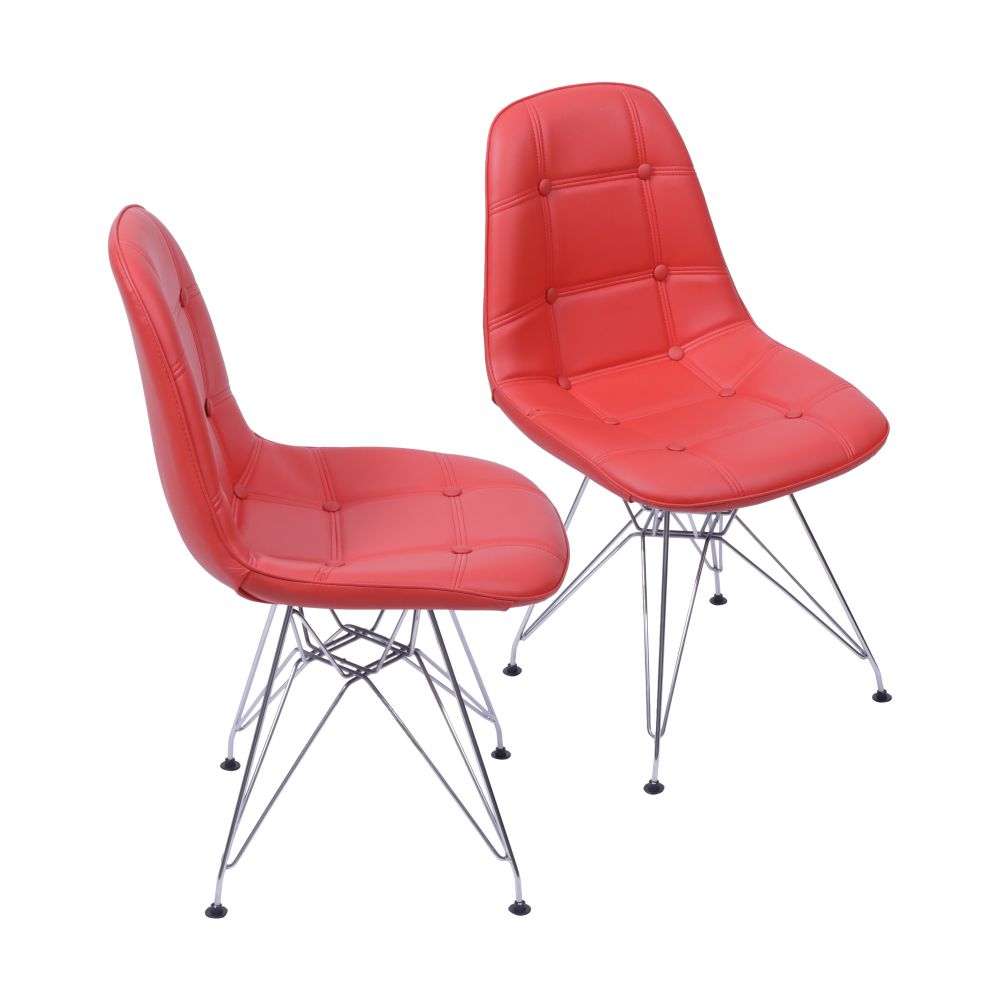 Cadeira Eames Botone Eifeel Sala De Estar Base Cromada Cor Vermelha Conjunto 2 Unidades