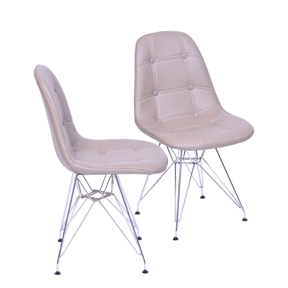 Cadeira Eames Botone Eifeel Sala De Jantar Base Madeira Cor Fendi Conjunto 2 Unidades