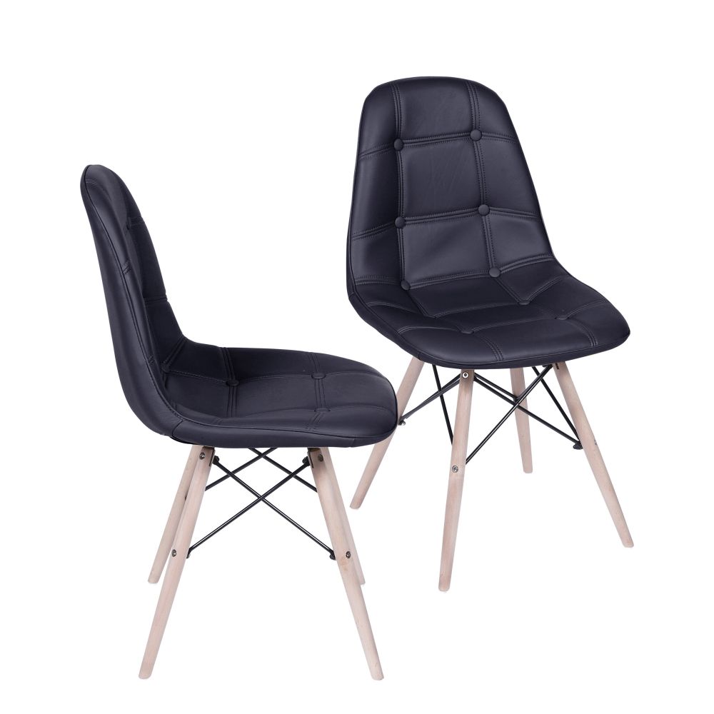 Cadeira Eames Botone Eifeel Sala De Jantar Base Madeira Cor Preta Conjunto 2 Unidades