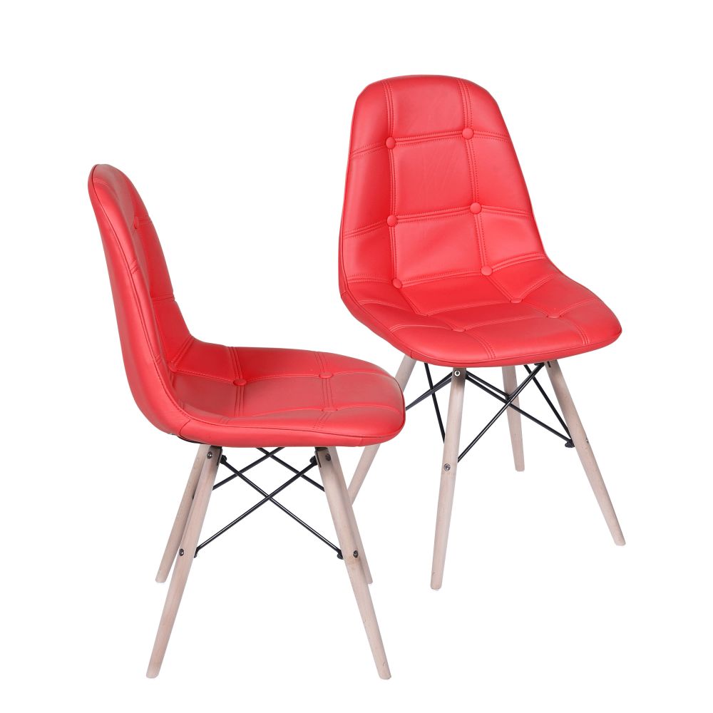 Cadeira Eames Botone Eifeel Sala De Jantar Base Madeira Cor Vermelha Conjunto 2 Unidades