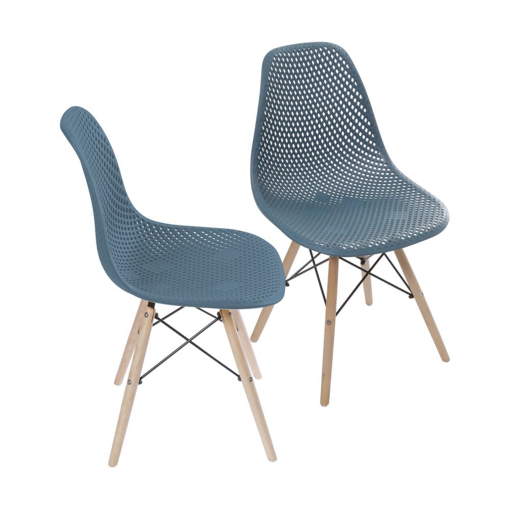 Cadeira Eames Colméia Sala Jantar Estar Base Madeira Cor Azul Petróleo Conjunto 2 Unidades