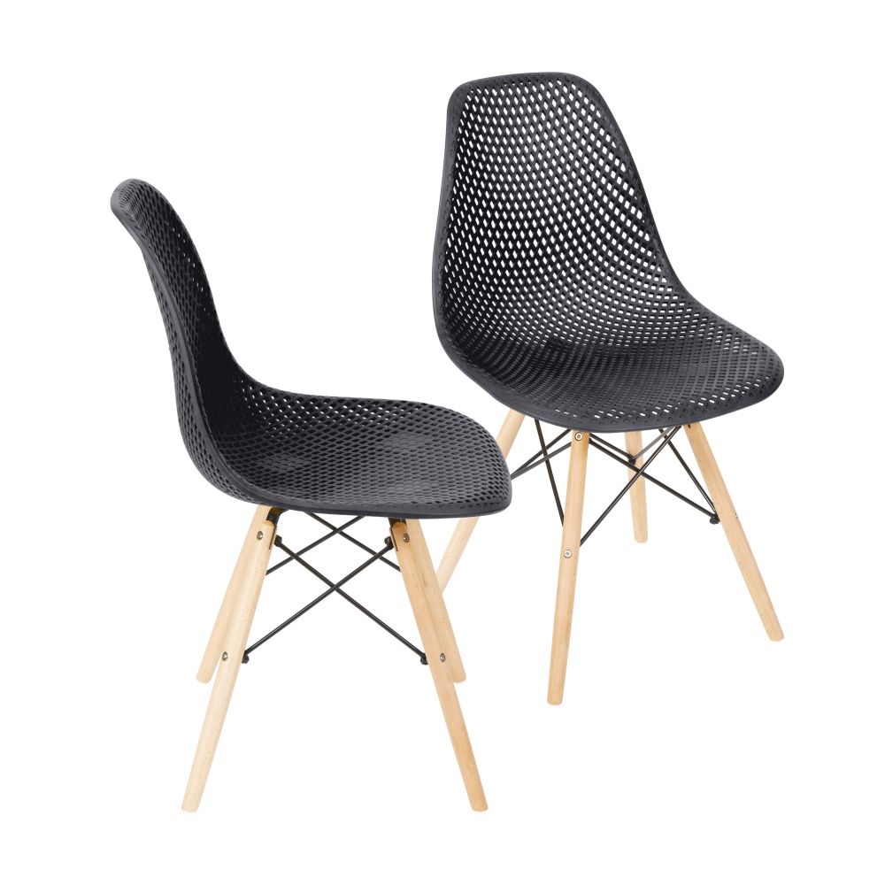 Cadeira Eames Colméia Sala Jantar Estar Base Madeira Cor Preta Conjunto 2 Unidades