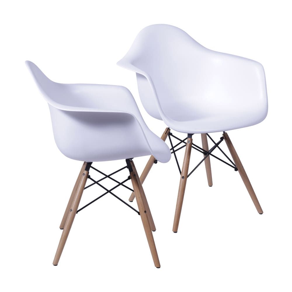 Cadeira Eames Dkr Sala Jantar Base Madeira Com Braço Conjunto 2 Unidades