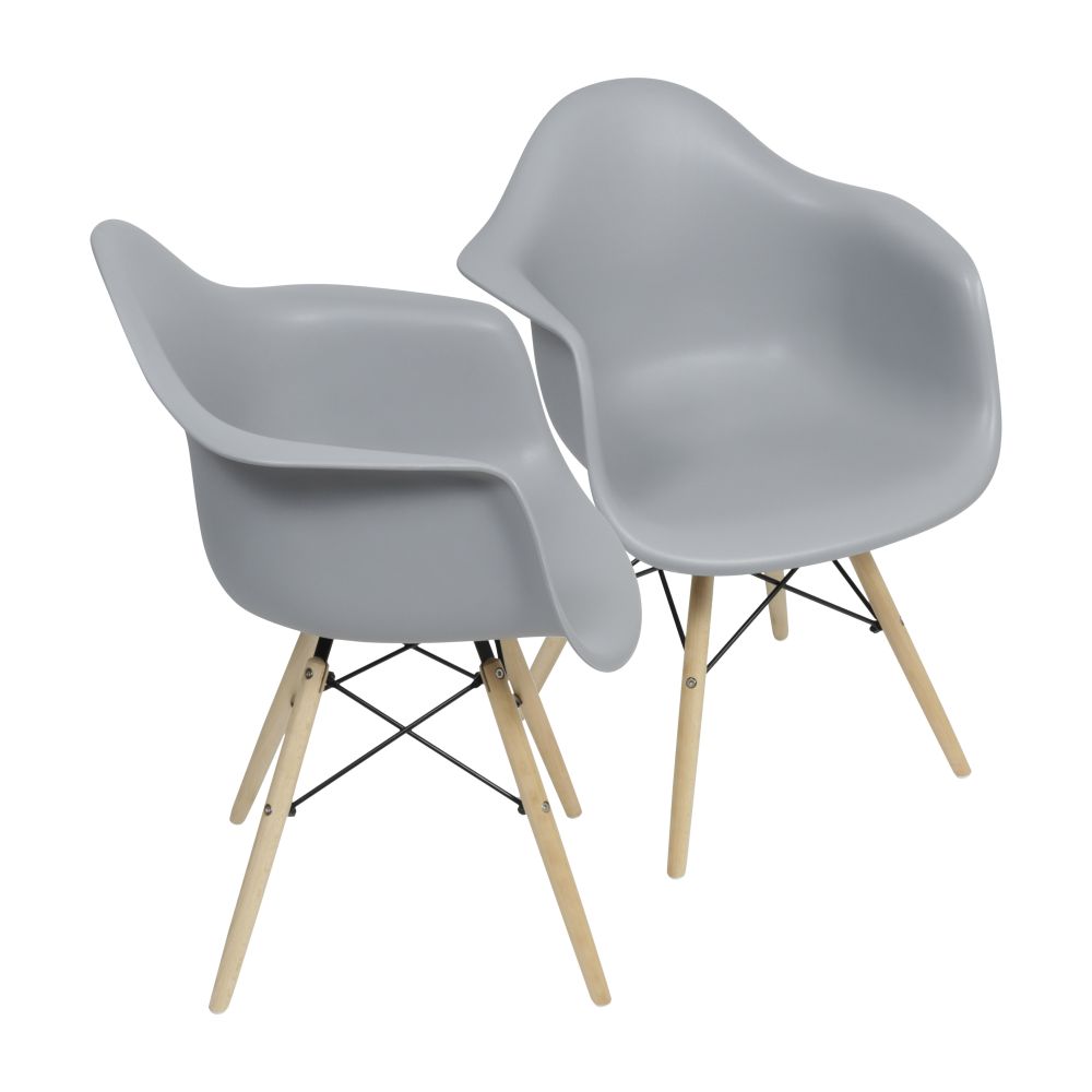 Cadeira Eames Dkr Sala Jantar Base Madeira Com Braço Conjunto 2 Unidades