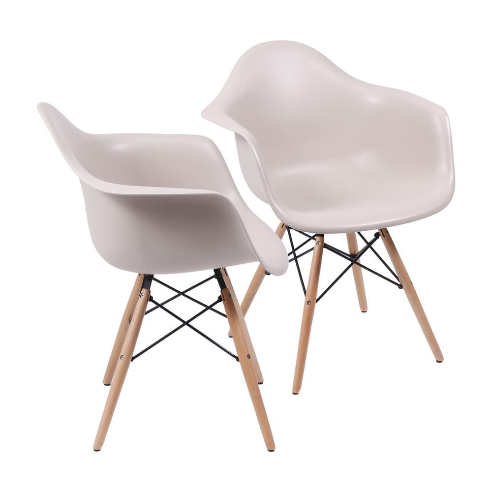 Cadeira Eames Dkr Sala Jantar Base Madeira Com Braço Cor Fendi Conjunto 2 Unidades