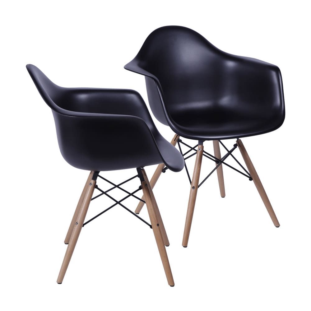 Cadeira Eames Dkr Sala Jantar Base Madeira Com Braço Conjunto 2 Unidades