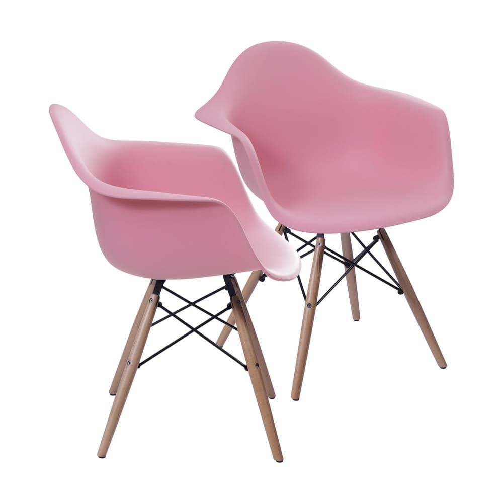 Cadeira Eames Dkr Sala Jantar Base Madeira Com Braço Conjunto 2 Unidades