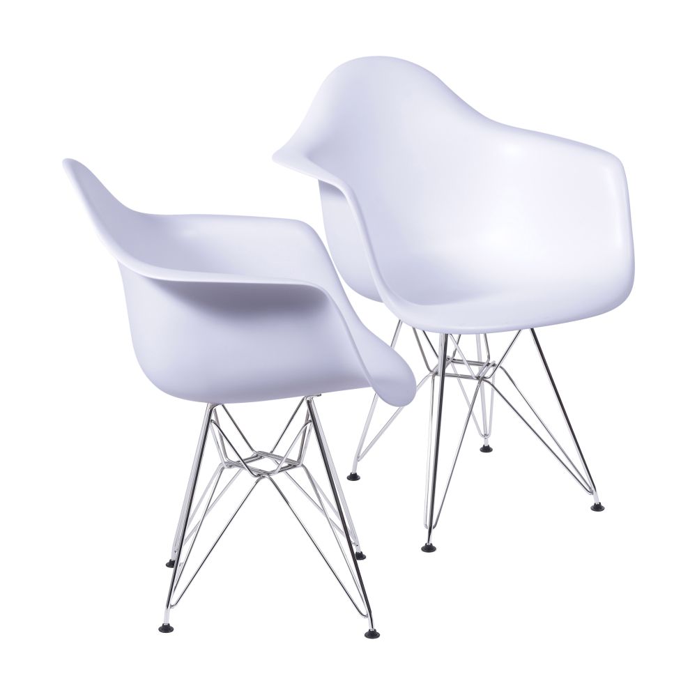 Cadeira Eames Dkr Sala Jantar Base Cromada Com Braço Cor Branca Conjunto 2 Unidades