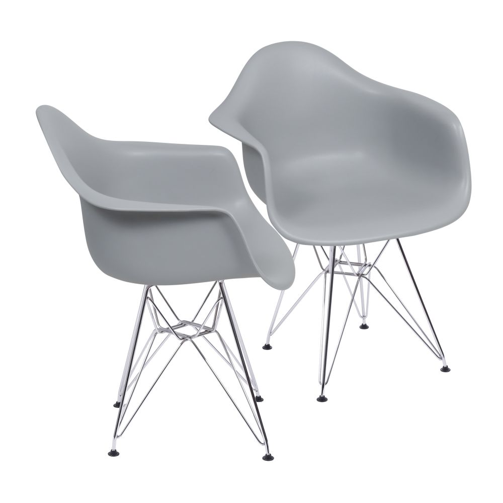 Cadeira Eames Dkr Sala Jantar Base Cromada Com Braço Conjunto 2 Unidades