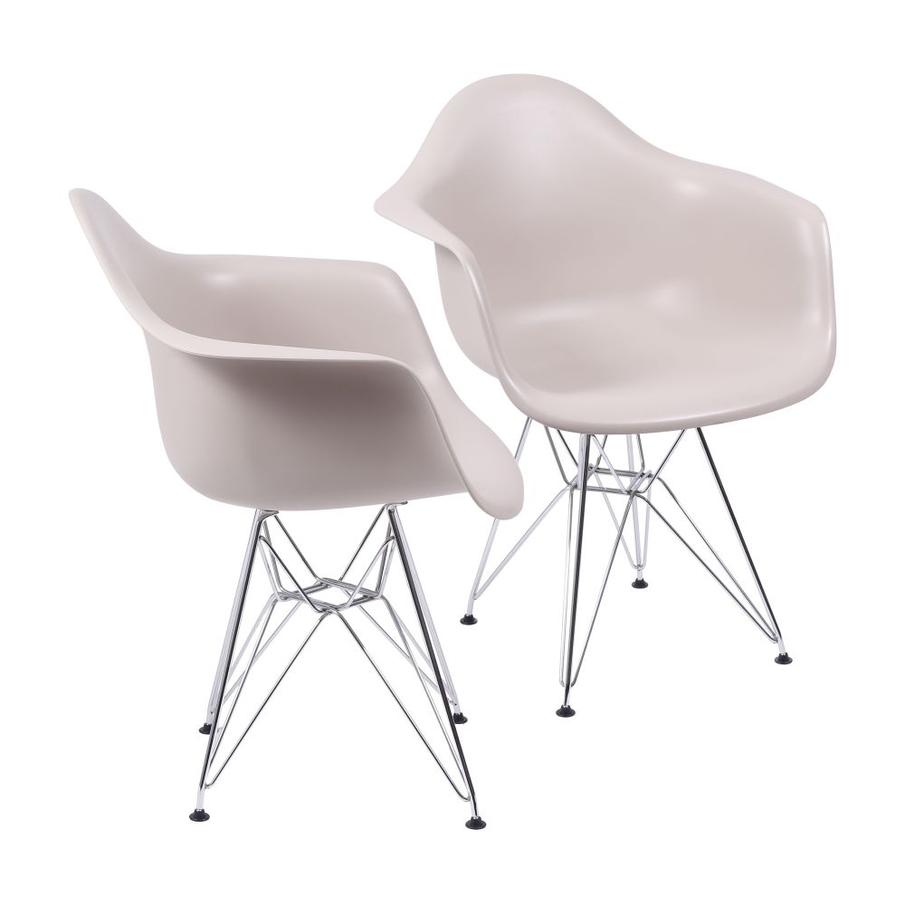 Cadeira Eames Dkr Sala Jantar Base Cromada Com Braço Cor Fendi Conjunto 2 Unidades