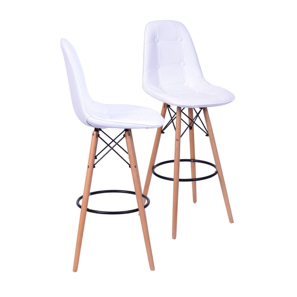 Banqueta Charles Eames Eifeel Botone Para Bar Cozinha Base Madeira Cor Branca Conjunto 2 Unidades