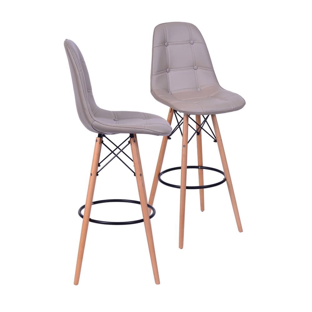 Banqueta Charles Eames Eifeel Botone Para Bar Cozinha Base Madeira Cor Cinza Conjunto 2 Unidades