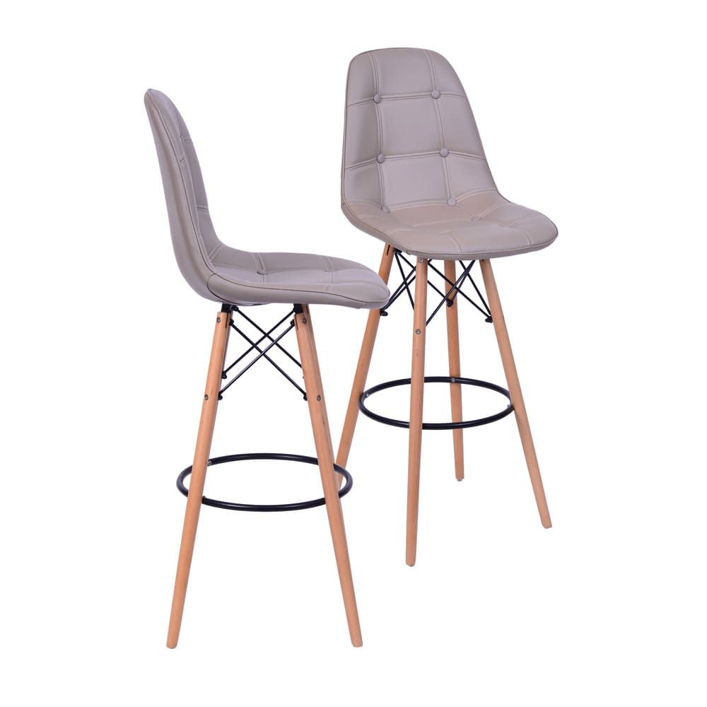 Banqueta Charles Eames Eifeel Botone Para Bar Cozinha Base Madeira Cor Fendi Conjunto 2 Unidades