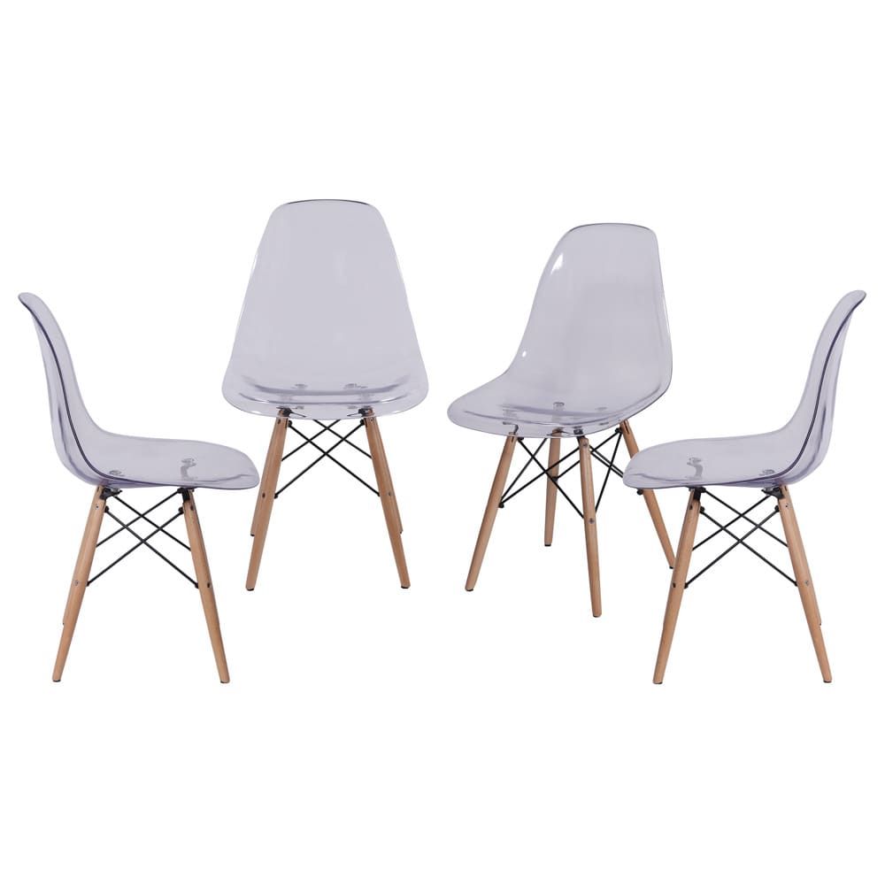 Cadeira Acrilíca Eames Dkr Cozinha Jantar Base Madeira Cor Incolor Conjunto 4 Unidades