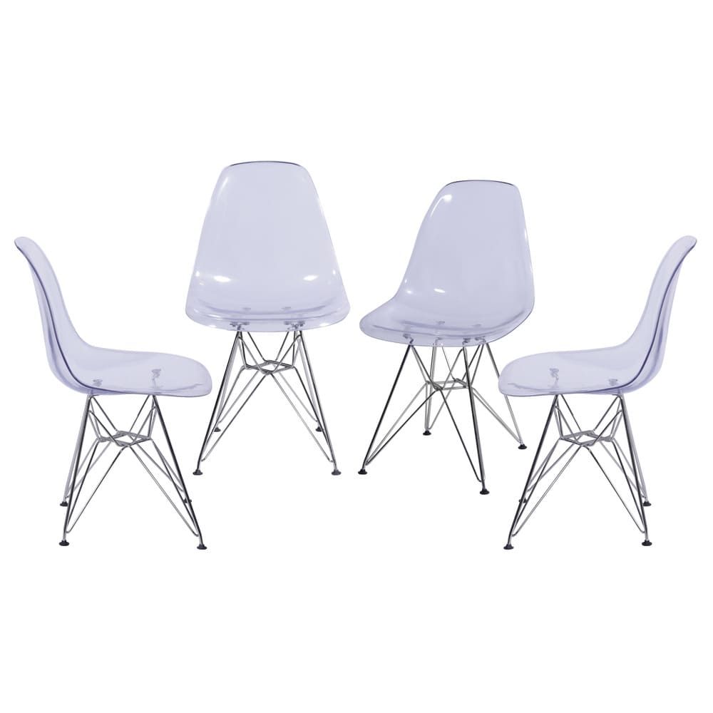 Cadeira Acrilíca Eames Dkr Cozinha Jantar Base Cromada Cor Incolor Conjunto 4 Unidades