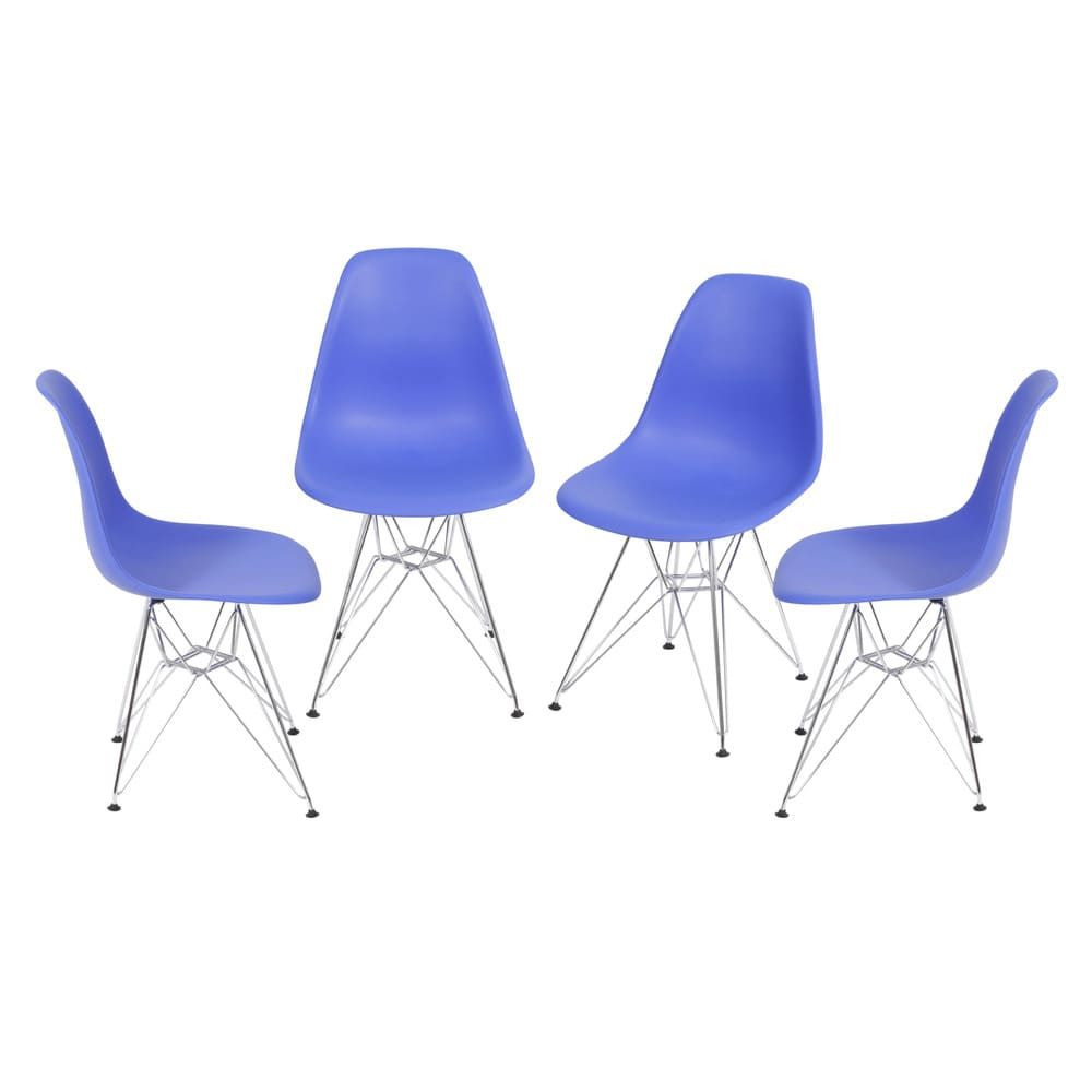 Cadeira Eames Dkr De Jantar Cozinha Base Cromada Cor Azul Marinho Conjunto 4 Unidades