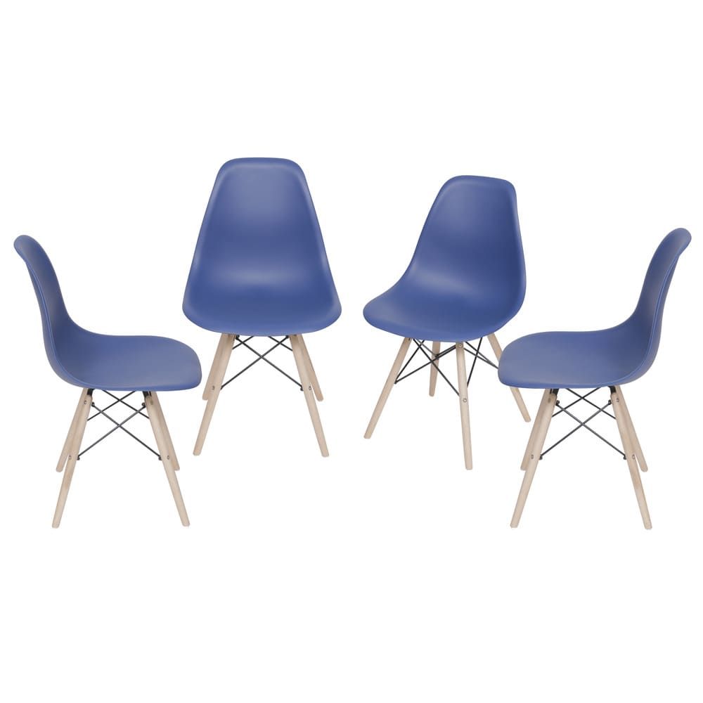 Cadeira Charles Eames Dkr De Jantar Cozinha Base Madeira Cor Azul Marinho Conjunto 4 Unidades