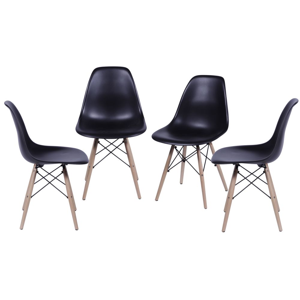 Cadeira Eames Dkr De Jantar Cozinha Base De Madeira Conjunto 4 Unidades