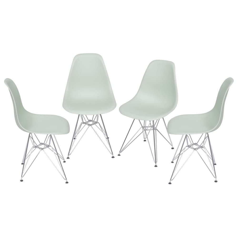 Cadeira Eames Dkr De Jantar Cozinha Base Cromada Cor Verde Claro Conjunto 4 Unidades