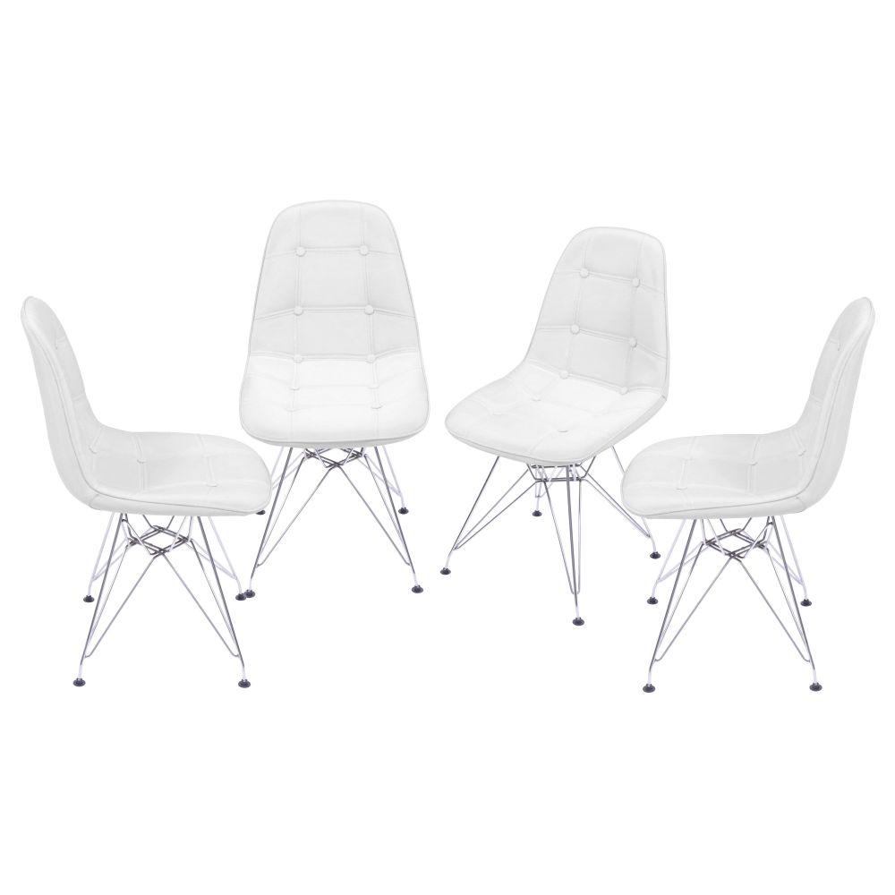 Cadeira Eames Botone Eifeel Sala De Estar Base Cromada Cor Branca Conjunto 4 Unidades